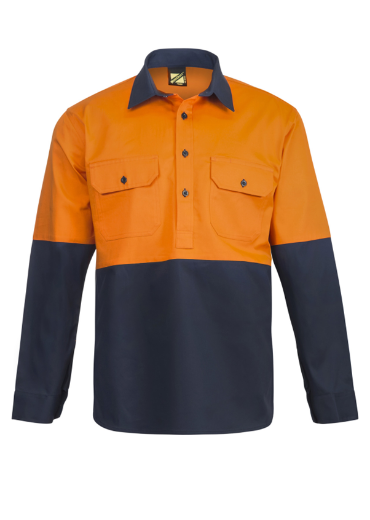 Picture of WorkCraft HI VIS CLOSED FRONT COTTON DRILL SHIRT WITH SEMI GUSSET SLEEVES